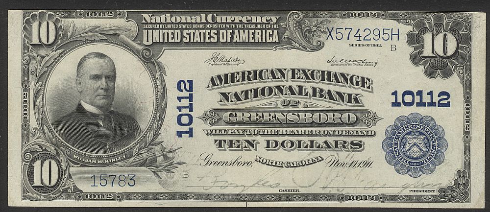 Greensboro, NC, Ch. #10112, 1902PB $10, 15783, XF